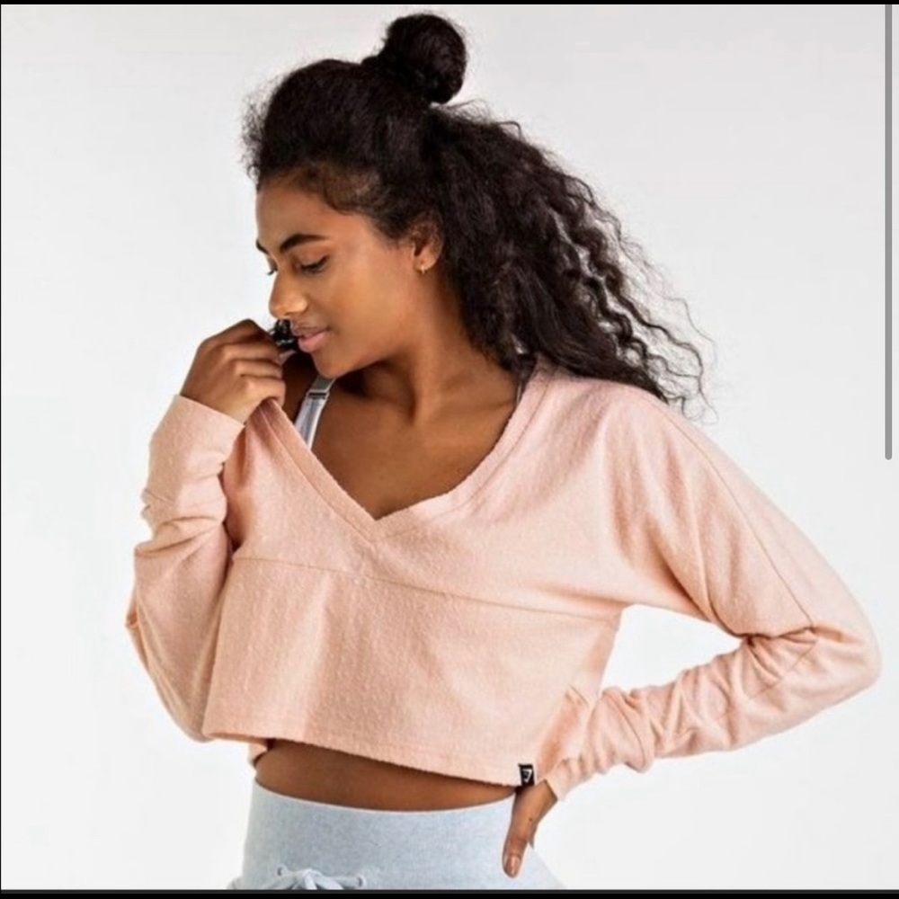 Gymshark Towel Long Sleeve Crop Top - Pink